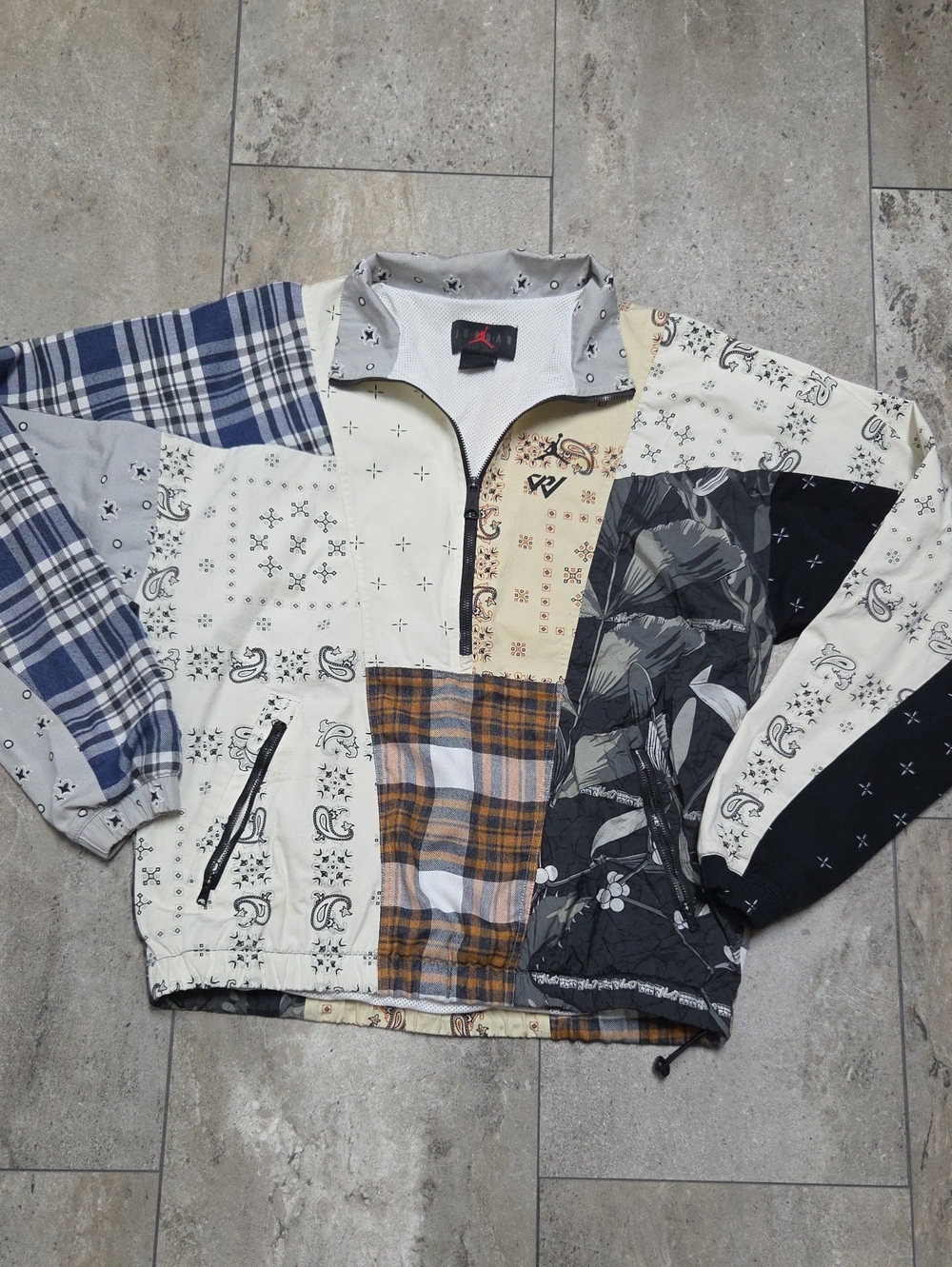 Jordan Men’s Patchwork Windbreaker in White, Black, Blue, Tan
